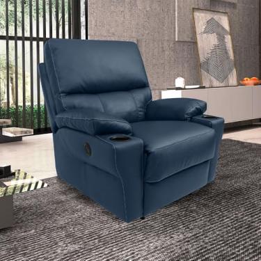Imagem de Poltrona do Papai Sala de Cinema Mia Reclinável Retrátil Power Elétrico Base Fixa Couro Azul Marinho Brilho G40 - Gran Belo