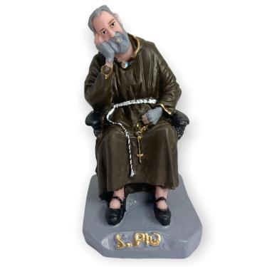 Imagem de Escultura Padre Pio Sentado 11 Cm Em Resina