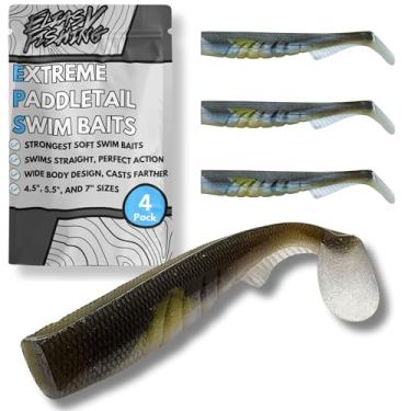 Imagem de EliasVFishing Shad Extreme Paddletail de 11,4 cm - Isca de plástico macio para robalo listrado, peixe-vermelho, truta, jigging e mais! (forragem natural)