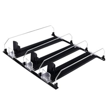 Imagem de Organizador de Bebidas para Geladeira, 38cm, Empurrador Automático, Deslizador, 12oz, 16oz, 20oz, Dispensador de Refrigerante para Geladeira, Largura Ajustável, Formato e (preto)