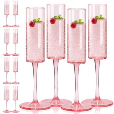 Imagem de ZOMUAI Pacote com 12 taças de champanhe com haste acrílica, taças de champanhe, de plástico, taças de vinho, inquebráveis, reutilizáveis para brindes de casamento, aniversário, festa, coquetel, 142 g