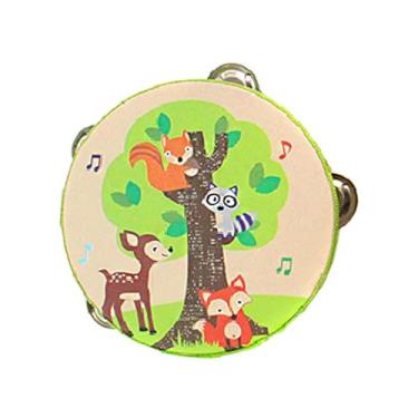 Imagem de Deevoka Pandeiro de madeira Pandeiro de mão Tambor Sino Instrumento musical Pandeiro de fileiras duplas para festa Concerto Jogo Brinquedos Crianças, Raposa, 15cm