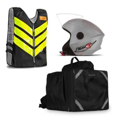 Imagem de Kit Motoboy Mochila Térmica + Capacete New Liberty 3 + Colete Refletiv