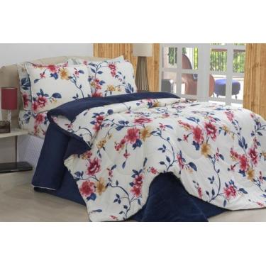 Imagem de Kit Coberdrom Micropercal E Soft 03 Pçs - deccoralle, Floral Azul, Que