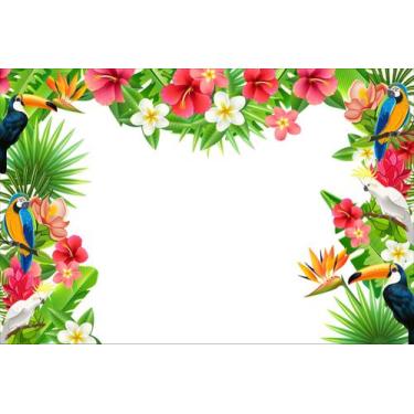 Imagem de Painel de lona Tropical Folhas Flores e Pássaros - Fabrika de Festa, 1