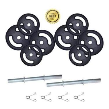 Imagem de Kit 20Kg Anilha/ Halteres De Ferro Premium + Barra Maciça - Anilhas&Ci