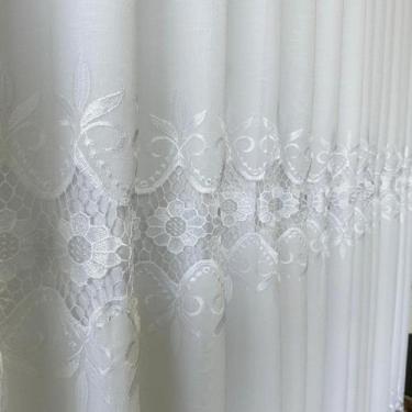 Imagem de Cortina Alto Padrão De Voil Linho Bordado Guipir SEM FORRO 4,00x2,60 -