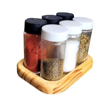 Imagem de Porta Tempero - ÁGORA Acompanha 6 Potes de vidro 100Ml com Tampas Dosa