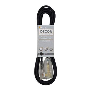 Imagem de Woods 64598001 Decor Series Cabo de extensão interno trançado de tecido de 8 pés com extremidades iluminadas, 3 saídas polarizadas de 2 pontos, plugue de ângulo reto, 125 volts, preto