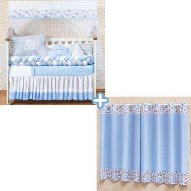 Imagem de Kit enxoval de berço com cortina estampada 12 peças nuvem trança - Bru