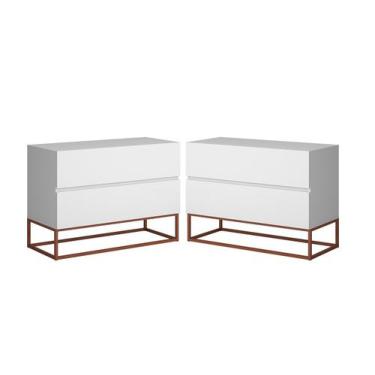Imagem de Kit 2 Criados Eros 60cm Estilo Industrial com Base De Ferro Branco/Cob