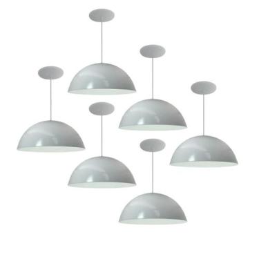 Imagem de Kit 6 Luminária Pendente Meia Lua 50cm Interior Branco Brilho Com Fiaç