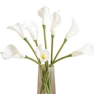 Imagem de 8 peças de flores artificiais de lírio de calla de toque real, flores falsas de lírio de calla, caule longo, lírio branco, lírios falsos para decoração de casa e buquê de casamento