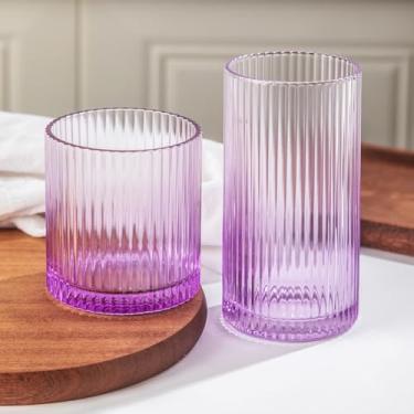 Imagem de Lumkit Copos de bebida canelados, 8 peças, copos de 340 g e 293 ml, conjunto de copos para casamento, festa, presente de Natal, roxo