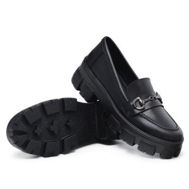 Imagem de Sapato Mocassim Elegante Plataforma Feminino Lançamento Preto - Novo H