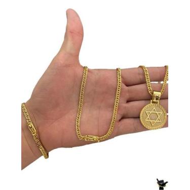 Imagem de Corrente Grumet 5mm + Pulseira + Pingente - Banhado a Ouro - ToJoia18k
