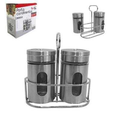 Imagem de Kit Porta Condimentos Inox Visor Vidro 80 Ml 2 Peças - Top Rio