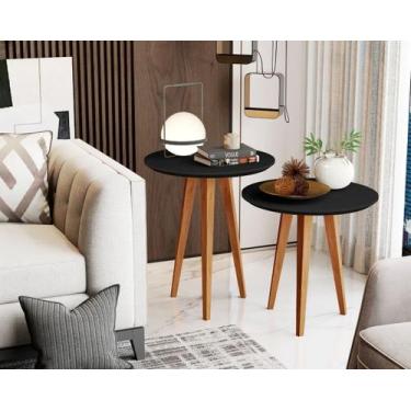 Imagem de Conjunto Mesa Lateral Tesla 60 Cm Altura Merito Preto/legno - Village 