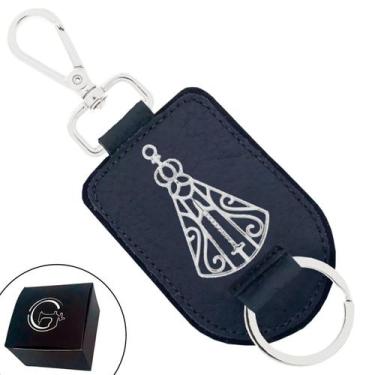 Imagem de Chaveiro de Couro Nossa Senhora Vazado com Fecho Premium - Cores Preto