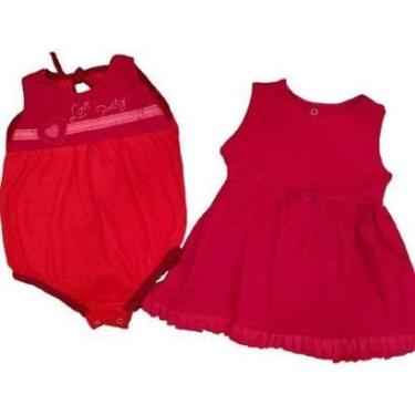 Imagem de Roupa Bebê Menina Macacão E Vestido 1 A 4 Meses Kit 2 Peças-Feminino