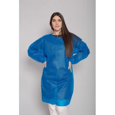 Imagem de 10 Avental Descartável Tnt Anvisa Manga Longa Gr 40 cor azul royal - M