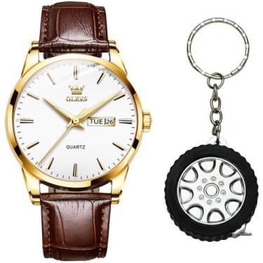 Imagem de Relógio Masculino Casual Dourado De Luxo Olevs + Chaveiro