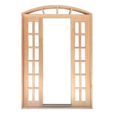 Imagem de Porta Balcão de Correr de Madeira Padrão Cedro Quadriculada Arco Bat d