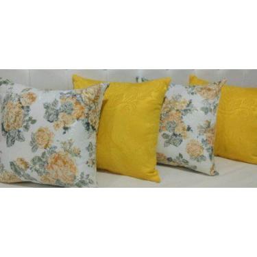 Imagem de - Kit 4 Almofadas Cheias 45x45 Amarela E Floral Jacquard Linda - INGRI
