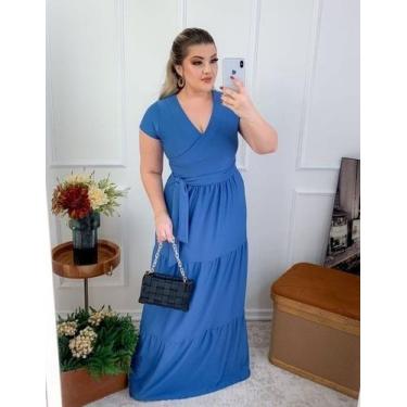 Imagem de Vestido Longo Três Marias Moda Evangélica Feminina - Miss Flower, Azul