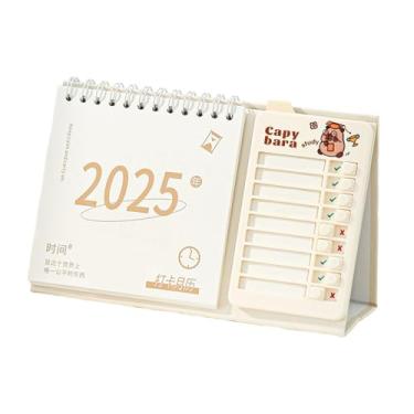 Imagem de Amagogo 2025 calendário de mesa em pé calendário de mesa 14 meses ornamento calendário mensal calendário de mesa para escritório escola decoração, Bege