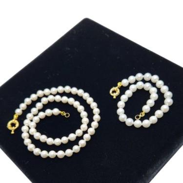Imagem de Conjunto Pérola 6mm Colar 40cm + Pulseira Banho De Ouro 4817 - Très Ch