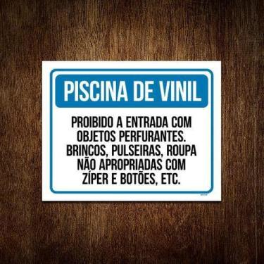 Imagem de Kit 5 Placas Piscina Vinil Proibido Objetos Perfurantes - Sinalizo.Com