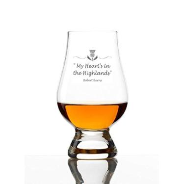 Imagem de Citação oficial Glencairn Scottish Whisky Glass gravada com "My Heart is in the Highland" Robert Burns | feita na Escócia