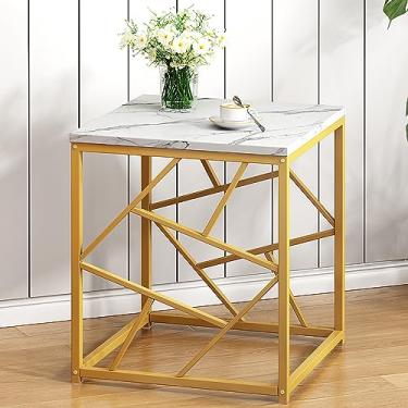 Imagem de SogesHome Mesa de canto de 50,8 cm para sofá, mesa de cabeceira dourada com moldura de metal, mesa de lanche para quarto, sala de estar