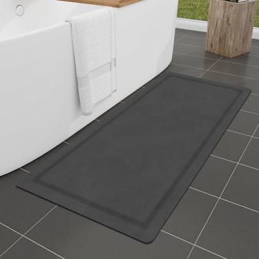 Imagem de Chakme Tapete mágico grande de 122 x 61 cm - Ultrafino, Antiderrapante, Secagem Rápida Absorvente Tapetes de Banho para Piso do Banheiro, Cinza Escuro
