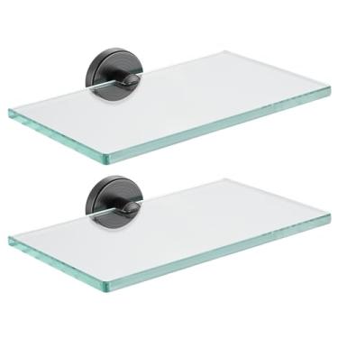 Imagem de JQK Prateleira de vidro de banheiro bronze polido a óleo, armazenamento de chuveiro de vidro temperado 20,3 x 12,7 cm, aço inoxidável 304, suporte de parede ORB, pacote com 2, TGS101L8-ORB-P2