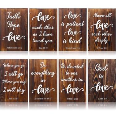 Imagem de GlikCeil Conjunto de 8 placas de corredor de casamento, 30 x 20 cm, placas de casamento de madeira Love is Patient Kind 1 Corinthians 13 Sinalização de casamento de madeira versículos da Bíblia