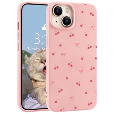 Imagem de LuminousGuard Capa para iPhone 12 Mini, linda capa de telefone kawaii cereja laço rosa silicone líquido slim fit capa protetora de borracha gel macio para mulheres e meninas