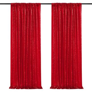 Imagem de ZiDeTang 60 cm x 2,44 m de poliéster com lantejoulas vermelhas painéis de cortina de fundo de palco transparente vermelho cortinas transparentes para casamento, festa de aniversário, Natal, pacote com