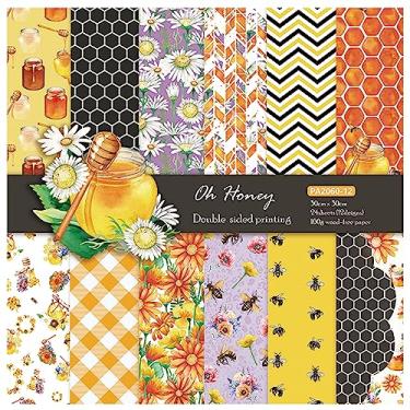 Imagem de 12x12 Double Sided Scrapbook Paper Pad - Yellow Black Honeycomb Bee Pattern Origami Pack for DIY Arts Craft Wrapping Gift Card Photo Album Holiday Scrapbooking Supplies