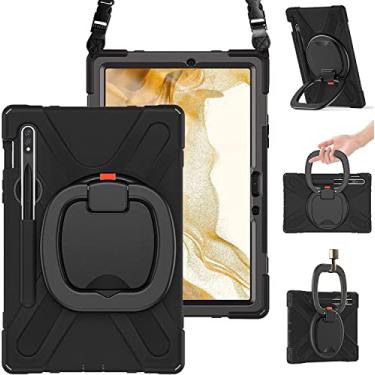 Imagem de Capa para Galaxy Tab S8+/S7 FE/S7+ de 12,4 polegadas, capa de silicone resistente com suporte de caneta S, alça de alça, suporte estável, alça de ombro para Samsung Tab S7Plus/S8Plus/S7FE (Preto)