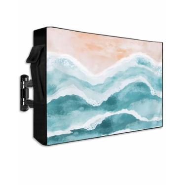 Imagem de DOME-SPACE Capa de TV Boho Ocean Beach Sea Wave Outdoor para TVs de tela plana externa, arte gradiente paisagem natural protetor de tela de TV à prova de intempéries com zíper para telas de 152 a 165