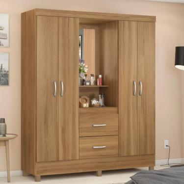 Imagem de Guarda Roupa Solteiro com Espelho e Pés 4 Portas 2 Gavetas Lord Demobile