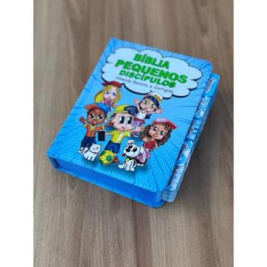 Imagem de Bíblia infantil pequenos discípulos Azul com abas adesivas já coladas 