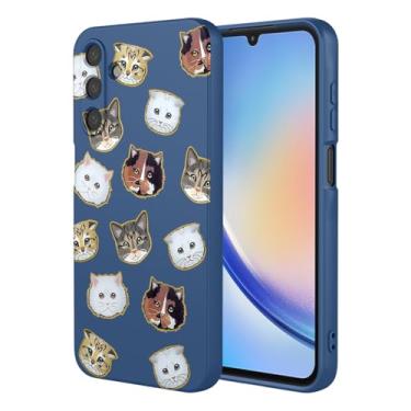 Imagem de HTXWXJC Capa de telefone para Galaxy A34, Samsung A34 SM-A346E SM-A346B Capa à prova de choque flexível bumper TPU capa macia padrão gato capa para celular para Samsung Galaxy A34 gato azul