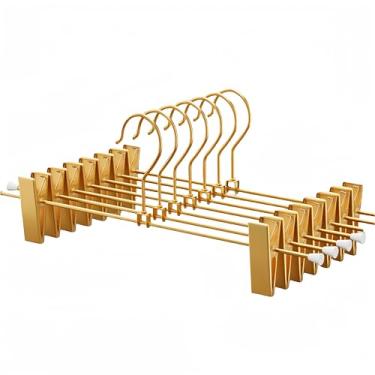 Imagem de Cabides dourados para calças com 2 clipes ajustáveis, cabides de saia com clipe de metal para roupas, shorts e calças