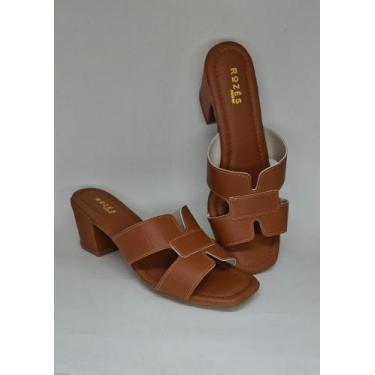 Imagem de Sandália Feminina Tamanco H Confortável Salto Grosso Bloco - Rozes Sho