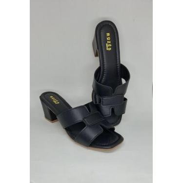 Imagem de Sandália Feminina Tamanco H Confortável Salto Grosso Bloco - Rozes Sho