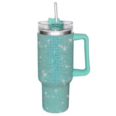 Imagem de HWISDMIG Copo de 1,134 g com alça - copo de glitter, copo de strass copo de aço inoxidável copo cravejado de diamante para mulheres - presentes de aniversário para mulheres, mãe, namorada (vidro mar)