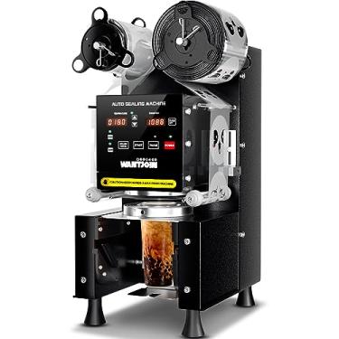 Imagem de WantJoin Máquina de selagem de copo automática completa seladora de copos 90/95 mm máquina de selagem de copo elétrico controle digital painel LCD copo selador para bolha leite chá café (preto)